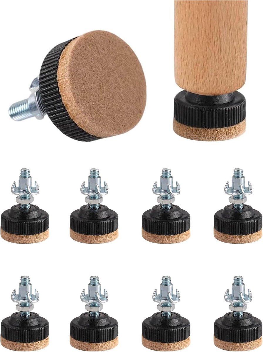 Meubelfootsen 8 stuks Verstelbare Meubelfootsen 30mm Verstelbare hoogte,M6 draad met feltleider,Stabiele steunvoet - ShopVlot