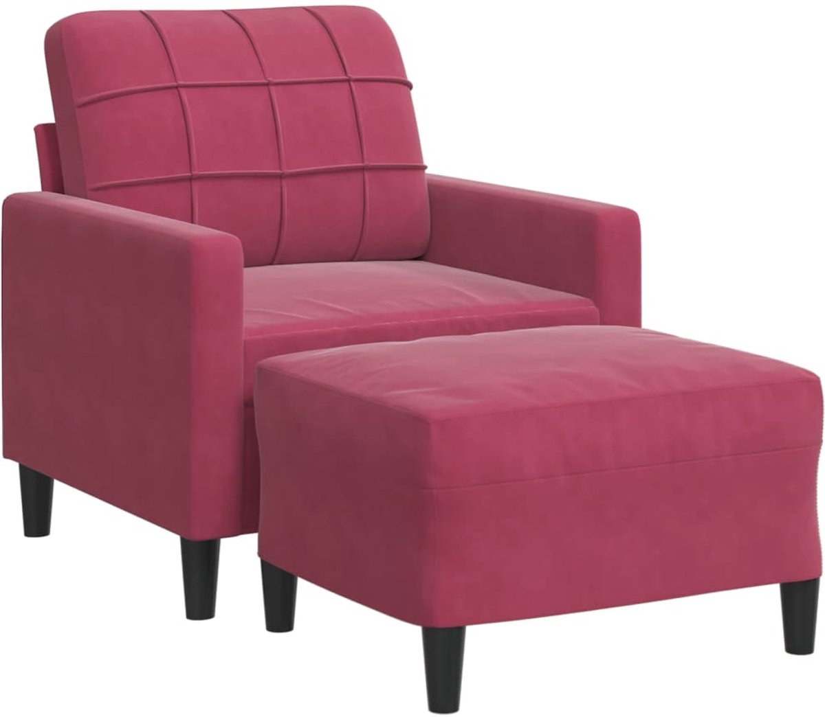 vidaXL Fauteuil - met - voetenbank - 60 - cm - fluweel - wijnrood