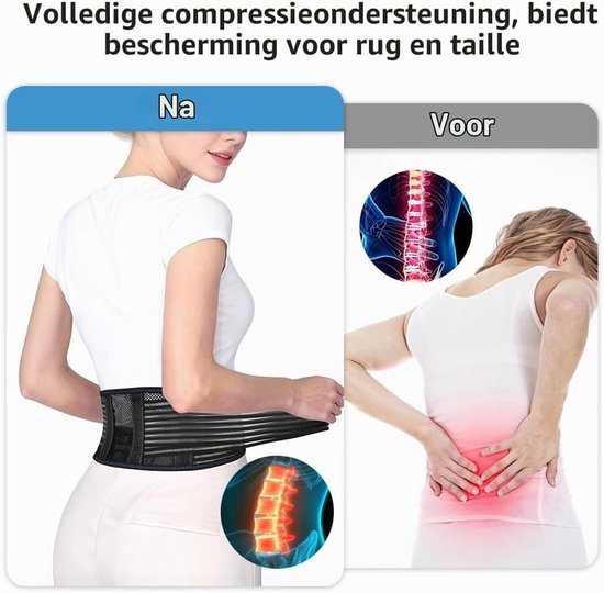 Ademende Niergordel voor Mannen en Vrouwen, Stevige Lumbale Ondersteuning met 4 Stalen Rails, Dubbele Verstelling, Orthopedische Trainingsgordel voor Werk en Sport, Maat M — afbeelding 2