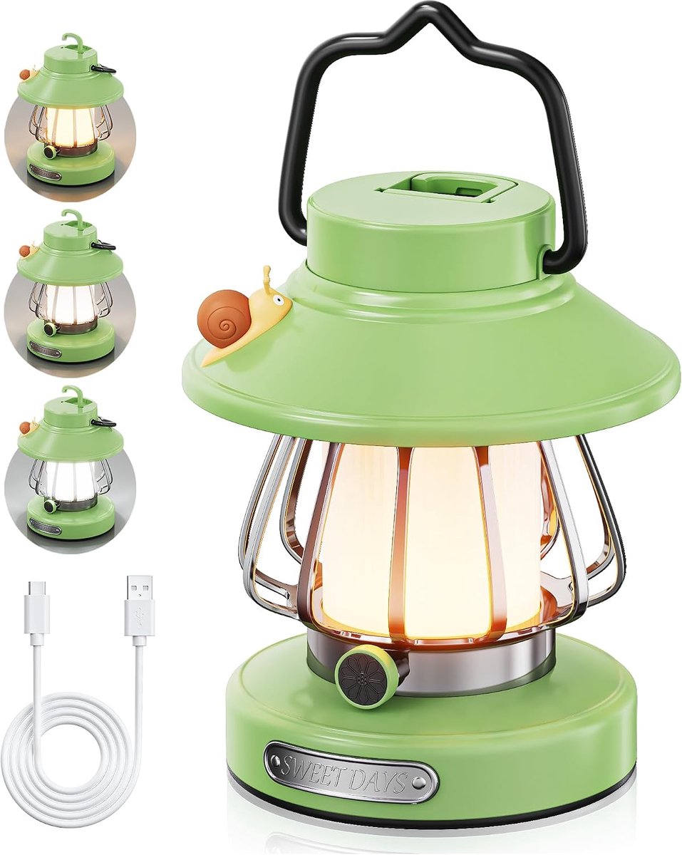Nachtlamp - Kinder Nachtlampje - USB oplaadbaar LED sfeerlampje -Kinderkamer Verlichting - Nachtlampje - Sfeerlampje - Draagbaar hanglampje - Groen 11.5×11.5×19 cm - 1stuks
