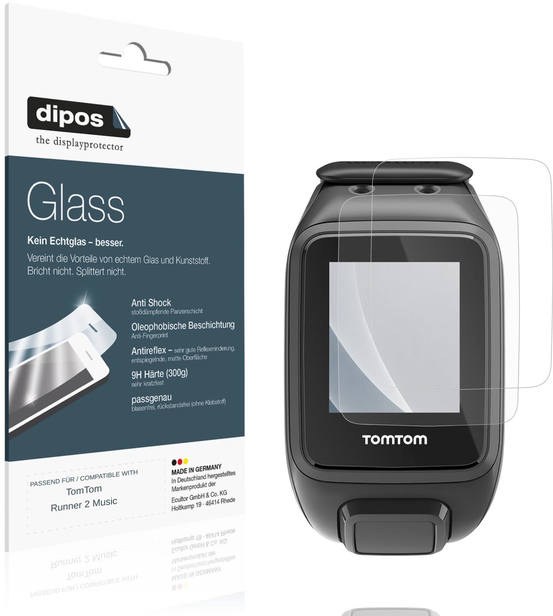 dipos – 2x Matte Pantserfolie geschikt voor TomTom Runner 2 Music | 9H Screenprotector