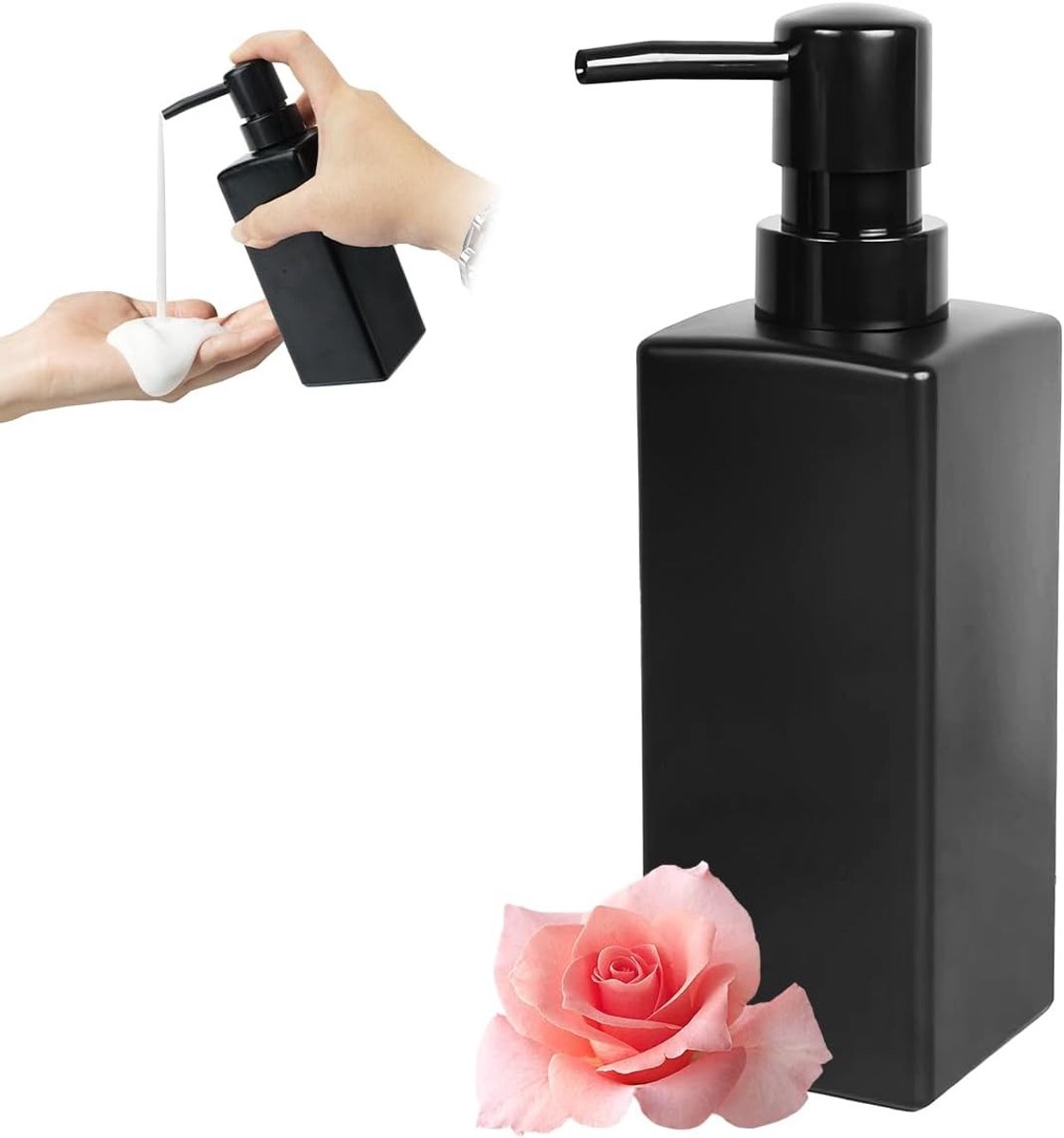 Vulbare glazen zeepdispenser van 350 ml in mat zwart met pomp - Perfect voor badkamer en keuken