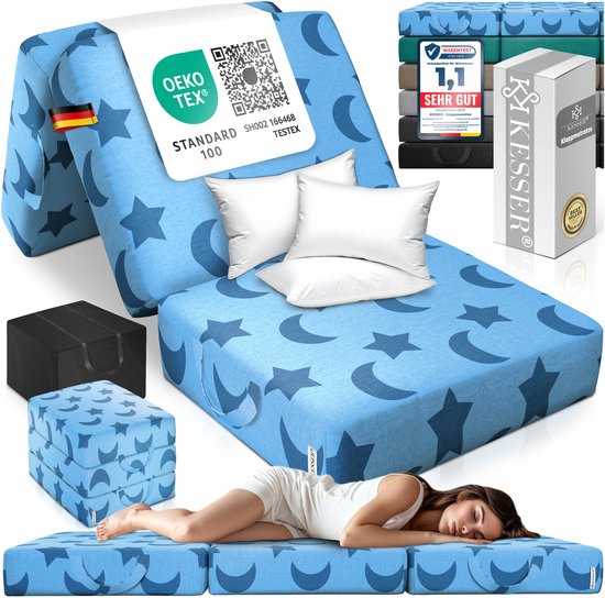 KESSER® Logeermatras - 3-voudig opvouwbaar vouwmatras met draagtas - 15 cm dik - 120x195 cm - Antraciet
