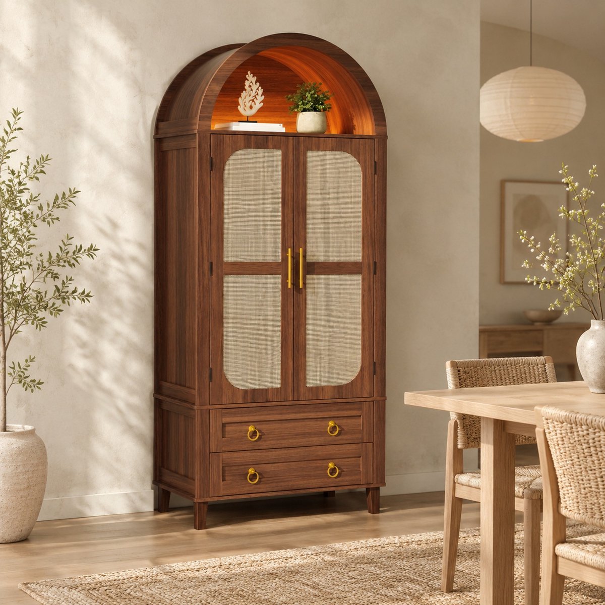STILVORA Buffetkast - Boognis Met Appgestuurde Ledverlichting - Voor Woonkamer En Slaapkamer - MDF En Spaanplaat - 76x40x179,5 Cm - Walnoot