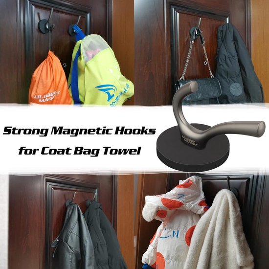 ULIBERMAGNET Strong Magnetic Double Hooks Set of 2 Robust Coat Magnetic Hooks Rubber Magnets Large Hooks for Cloak - ShopVlot — afbeelding 3