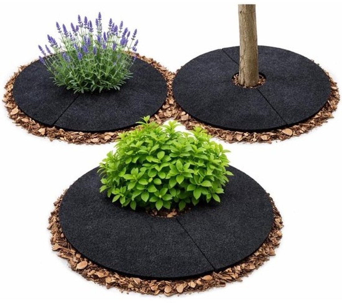 Vilten mulchschijf - Onkruiddoek voor de tuin - Onkruid weren - Waterdoorlatend materiaal - Diameter van 33 cm - Antraciet
