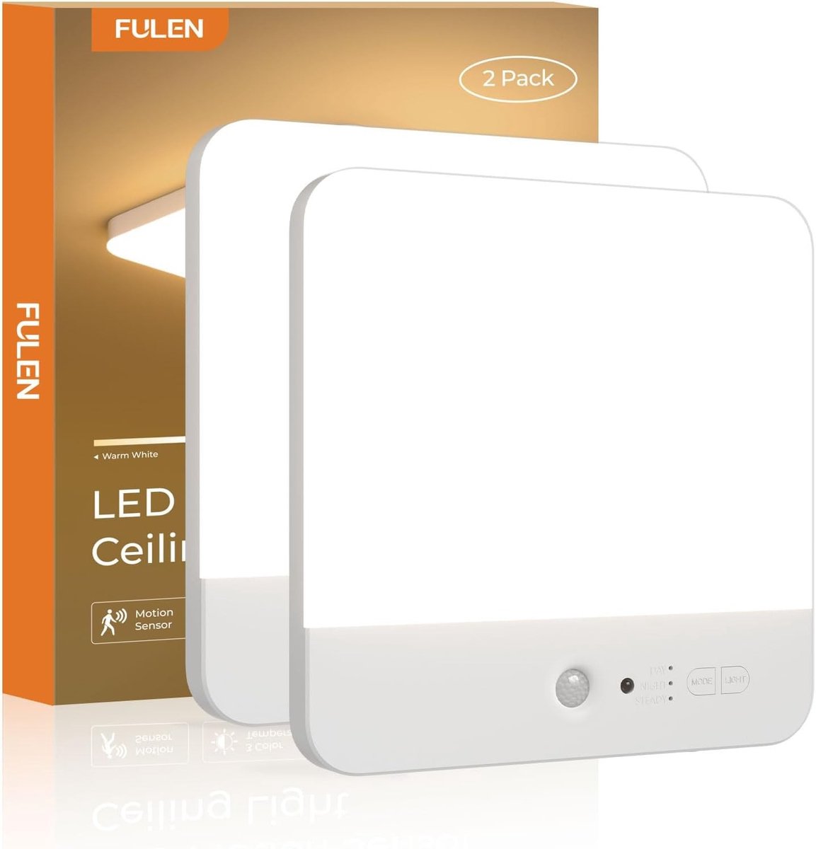 Draadloze plafondlamp met bewegingssensor, oplaadbare LED-lampen voor badkamer, trap en garage, 3 kleurtemperaturen, met afstandsbediening, set van 2 stuks