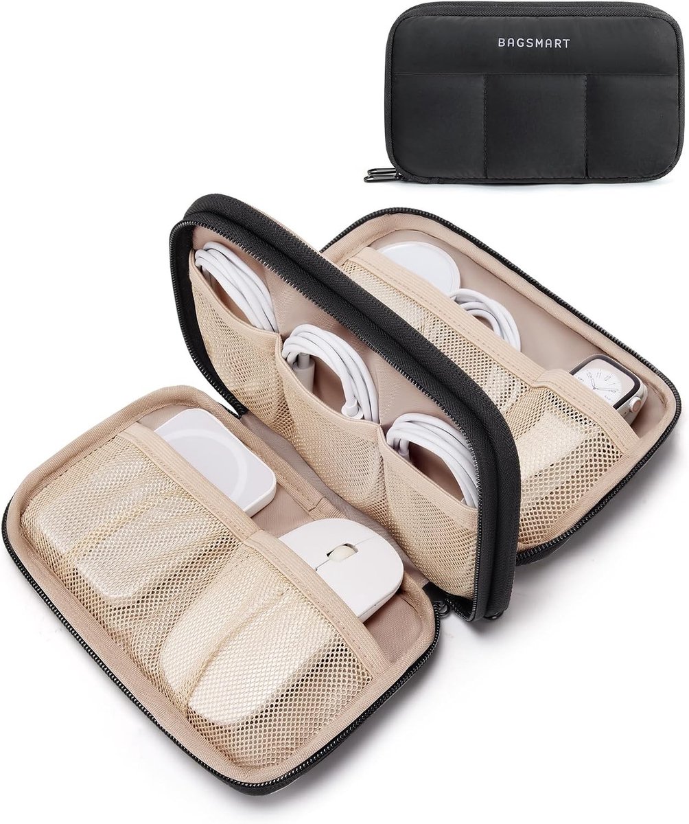 Waterdichte Elektronica Organizer voor Vrouwen, Dubbelen Ritsen, Reiskabeltas, Powerbank en Oplaadkabel Organizer, Ideaal voor USB-Sticks en Harde Schijven, Zwart