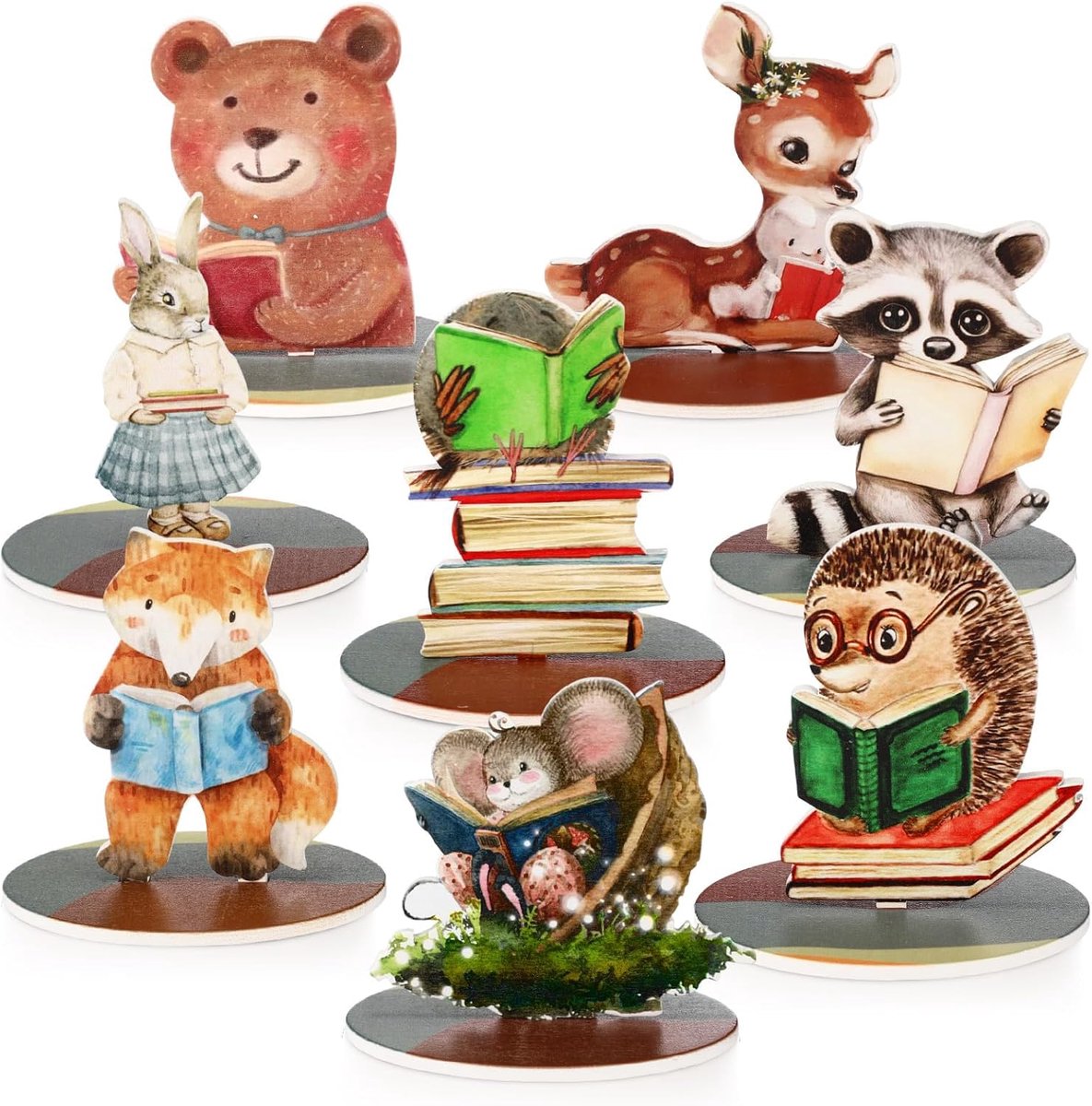 8 stuks bosdieren verjaardagsdecoratie, houten bosdieren decoratieornamenten voor tafelversiering en feesten