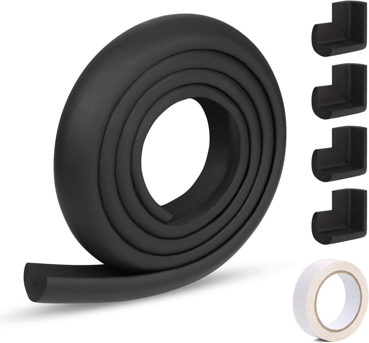 Veilige Hoekbeschermers voor Kinderen - Dikke Rubber Tafelrandbescherming met 4 Hoekbeschermers - Antikollision en Schokabsorberend voor Meubilair (Zwart)