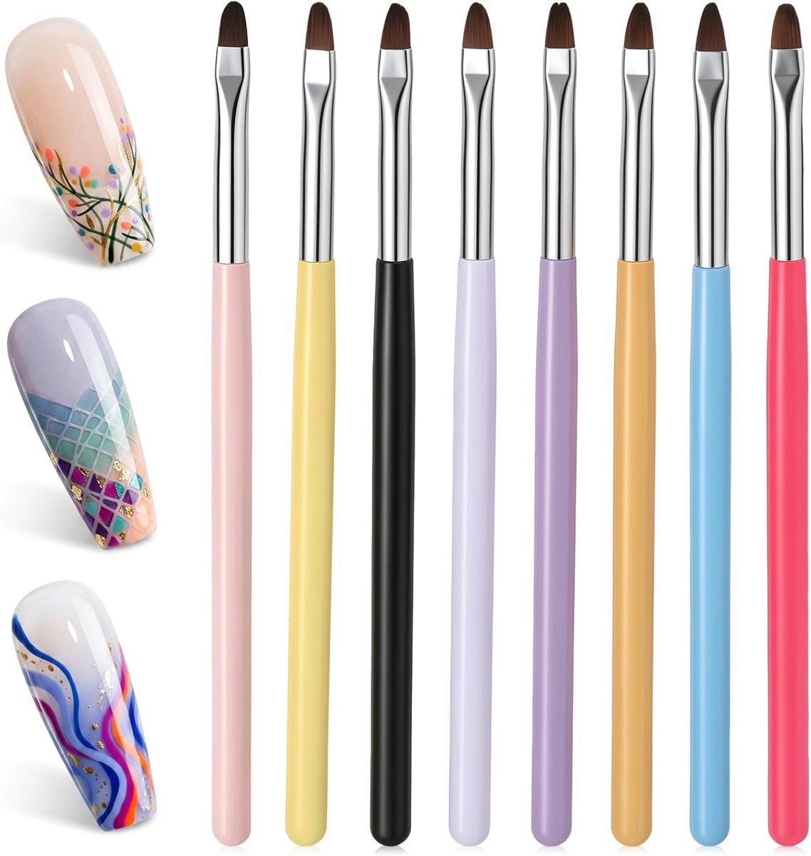 8 stuks nagelkunstkwastenset, nagelpenselen, uv-gelpenselen, acrylkwastenset voor vingernagels, acryl nagelborstelset, nageldesign penselen, manicuregereedschap, nagelkunstkwast voor thuis, salon