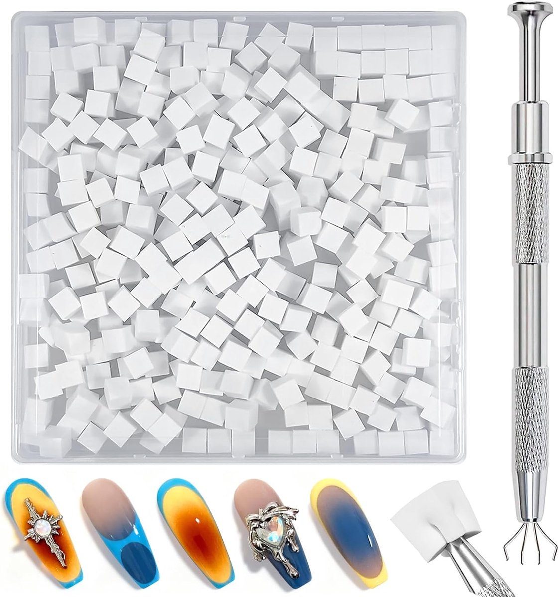 300 stuks Nail Art Sponges met metalen gripper, Nail Art Sponge Brush, Manicure accessoires voor nagels, Diverse gradient nail art patronen om te creëren (wit)