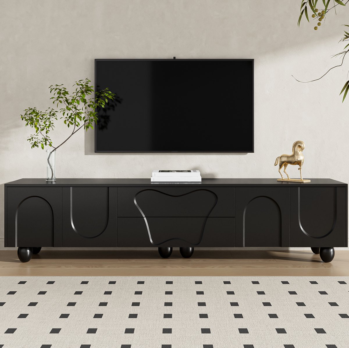 WUVRIE TV-meubel 180x40x42 cm - Lades en gesloten opbergruimte - Zwart