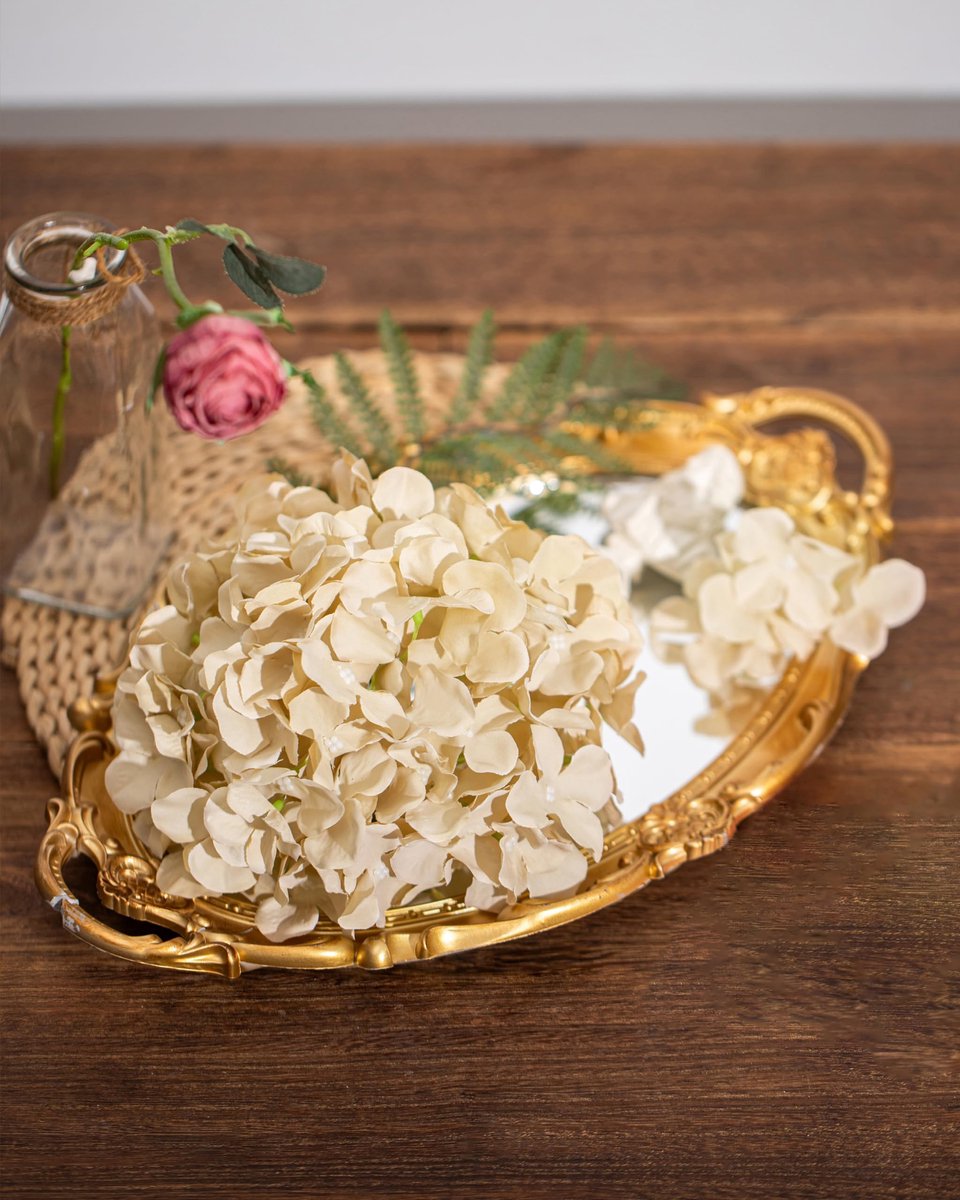 SnelShoppen - 8,7 inch Nep Hortensia Bloemhoofden met Stengels - Faux Bloemen voor Bruiloft, Huisdecoratie, Doe-Het-Zelf Projecten, Pack van 6 - Zandk