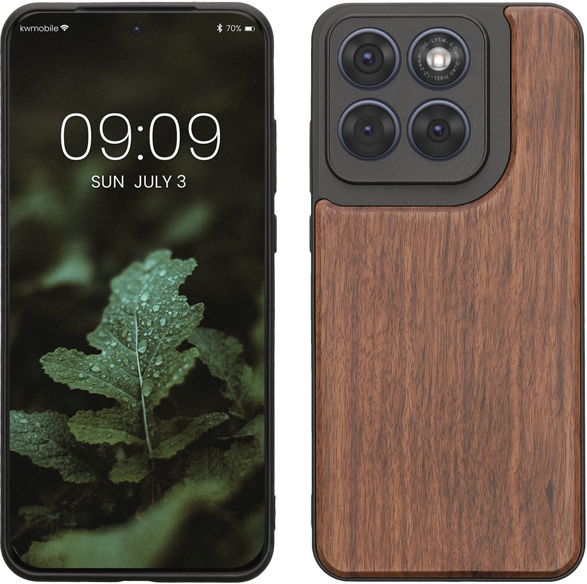 kwmobile telefoonhoesje geschikt voor Motorola Edge 70 Fusion / Edge 70 Fusion+ - Hoesje met bumper in donkerbruin - Backcover - walnoothout