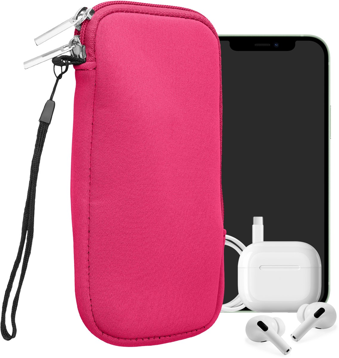 kwmobile telefoontasje universeel geschikt voor XXL - 7" smartphones - 17,7 x 8,5 cm - Hoesje met rits en polslusje -In roze -