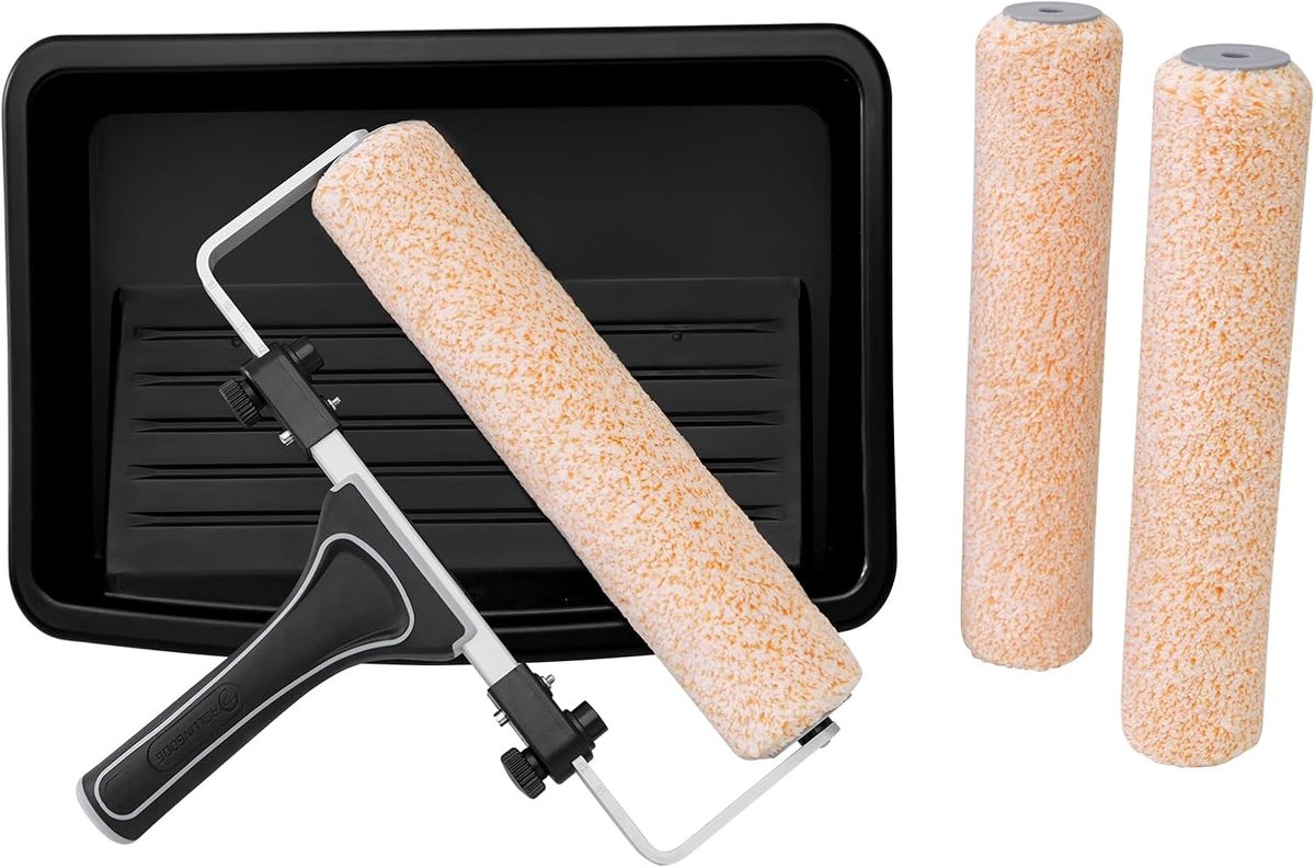 ROLLINGDOG 12 Inch Paint Roller Kit - Adjustable Roll Holder, 3 Microfiber Roll Covers, Plastic Paint Sheet for Home - ShopVlot