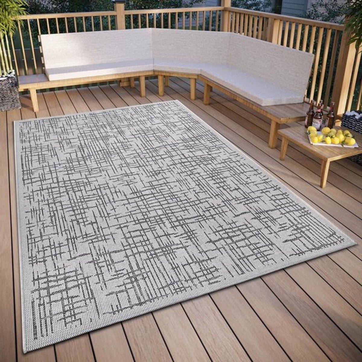 Vloerkleed voor binnen en buiten - Weerbestendig tapijt met modern patroon - Waterdicht en robuust - Voor tuin, balkon en terras, beige grijs, 115 x 170 cm