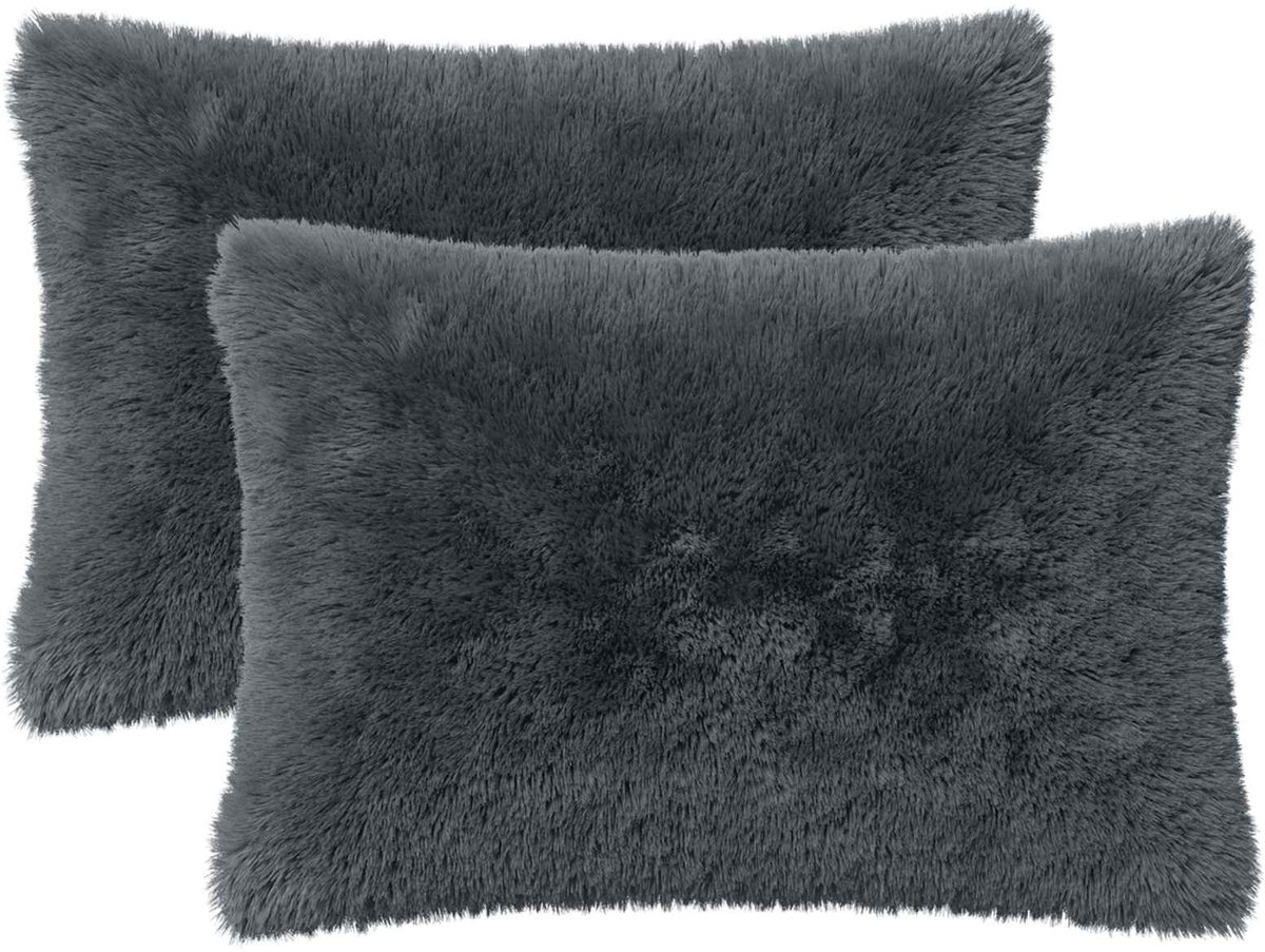 vidaXL Dekenkussen - 2 - st - HEERLEN - Antraciet - 50 - x - 70 - cm - PV - Fleece