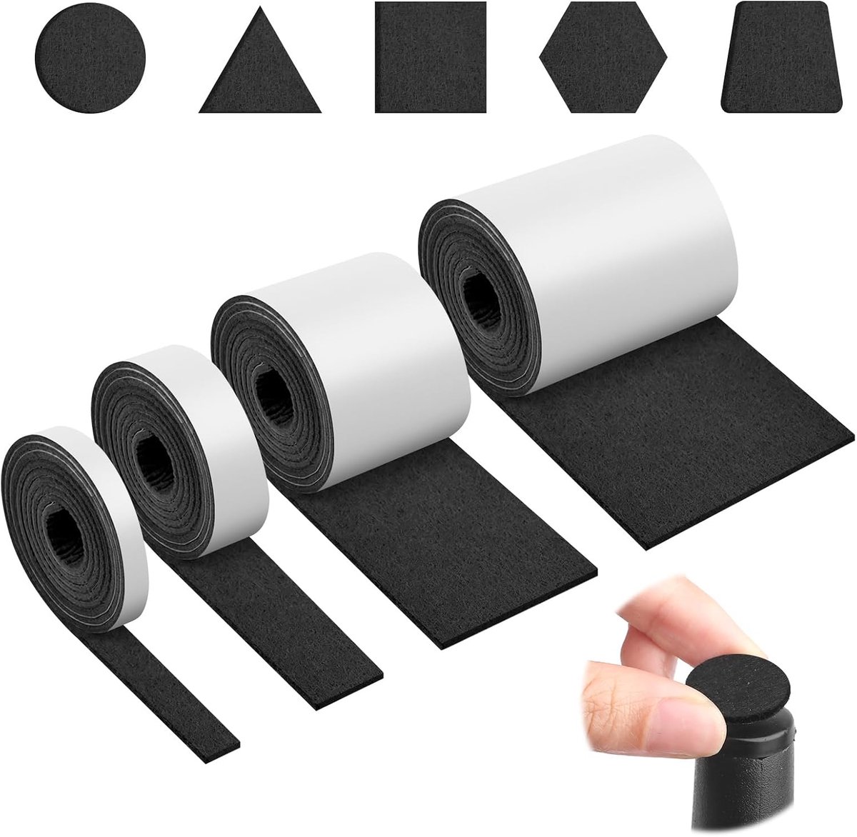 Felt gliders, self-adhesive, grey, 4 stripes, length I width 1 cm, 2 cm, 5 cm, 10 cm, felt self-adhesive - ShopVlot
