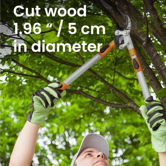 Telescopische takkenschaar - Lange snoeischaar - Voor tuinonderhoud en snoeien - Robuust snijmechanisme - Voor takken tot 6 cm dikte - Oranje — afbeelding 3