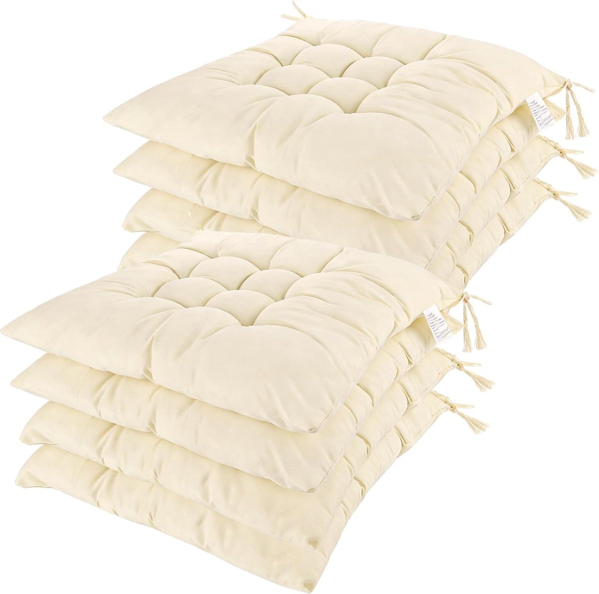 Set van 8 Zitkussens 40 x 40 x 3 cm met Bevestigingsriemen voor Binnen en Buiten, Oeko-Tex Keurmerk, Beige Kleur