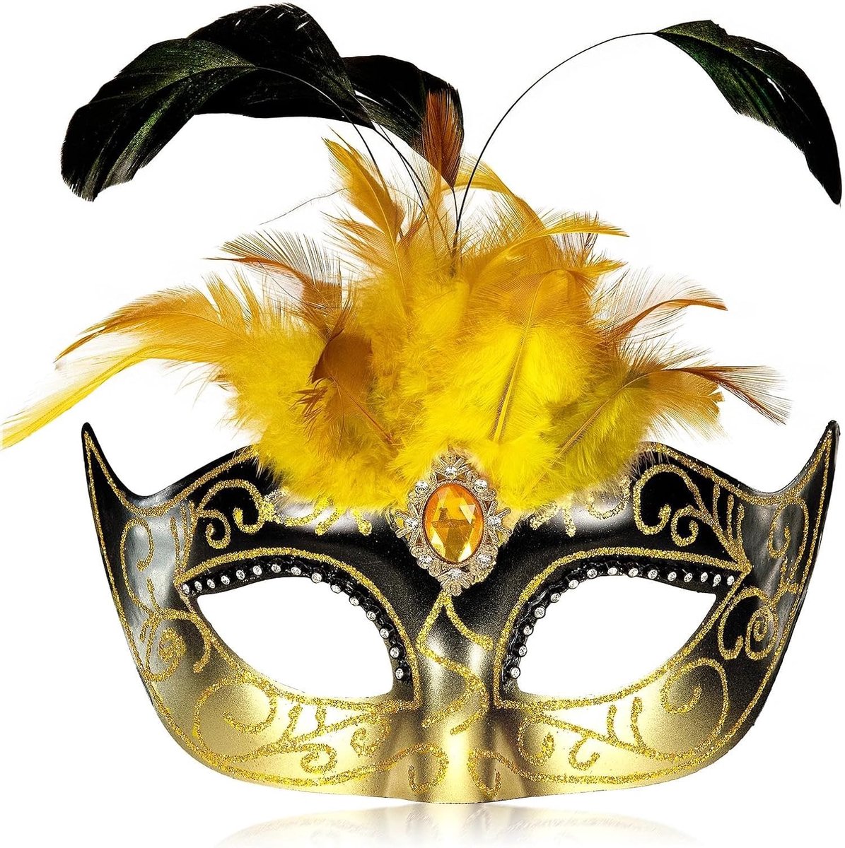 SnelShoppen - MYSEUNI 2025 Venetiaans Masker voor Dames met Veren - Maskerade Masker voor Carnaval, Bal, Mardi Gras, Prom - Twee-kleurig met Pauwenver