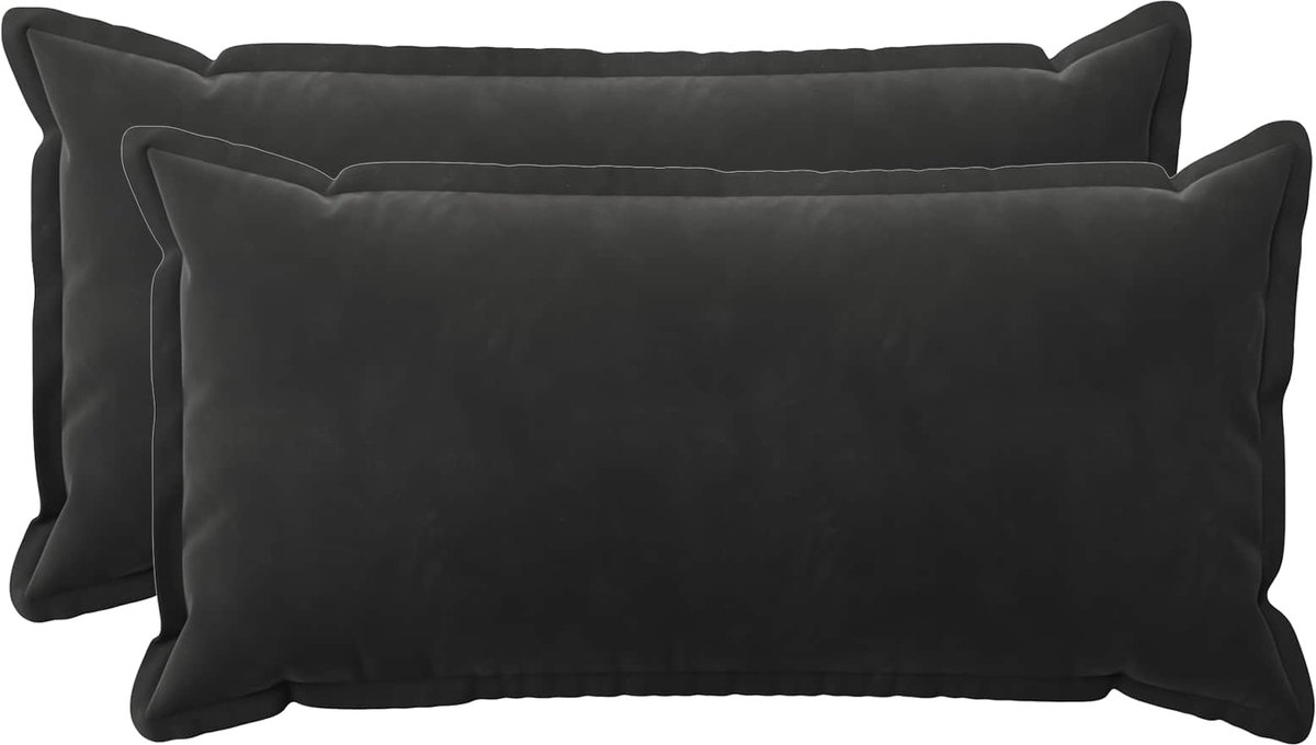 vidaXL Dekenkussen - 2 - st - HOUTEN - Zwart - 40 - x - 80 - cm - fluweel