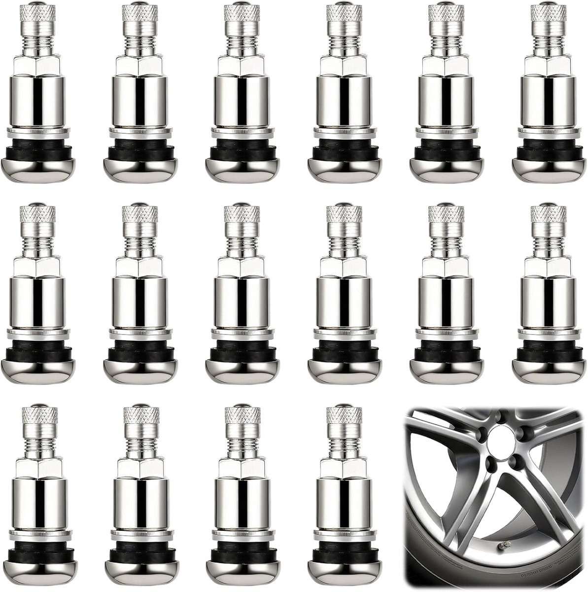 16 stuks metalen velgen, universele velgventielen 11,3 mm metaal, metalen ventielen voor aluminium velgen, voor auto, motorfiets (zilver)