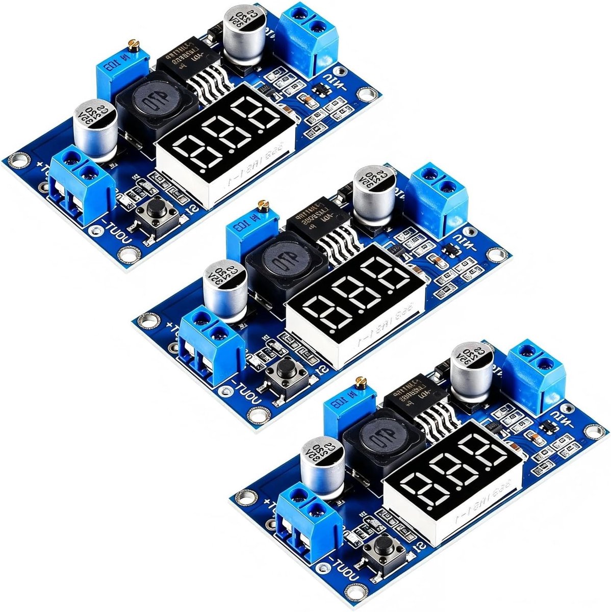 Converter Module DC 4-40V to 3.3-24V Adjustable Voltage Step-Down Module With Digital Voltmeter Display, 3 Pieces