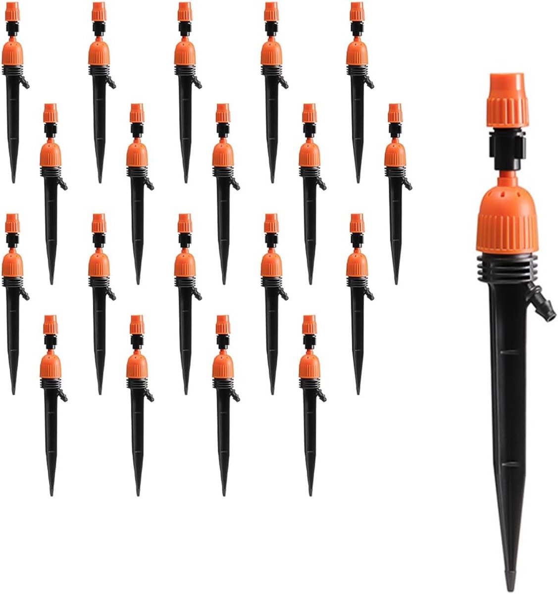 20 Stks Druppel Irrigatie Emitters Sproeier voor 1/4 "Irrigatie Slang Verstelbare 360 Graden Water Flow Stake Drippers 7.5 "Tuin Watering System