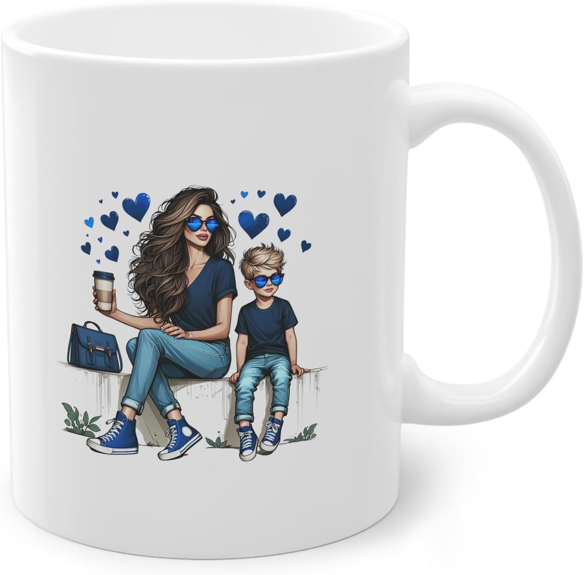 Mok voor moeders en kinderen, stijlvol design, 330 ml, cadeau voor mama en zoon, vaatwasmachinebestendig, moeder-zoon design mok