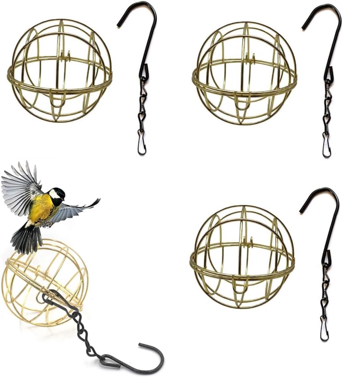 4 stuks metalen vogelvoederdispensers, hangende mezenbollenhouders, voederdispenser vogels, mezenbollenhouder, vogelvoederstation om op te hangen, voederknoedelhouder met haak voor wilde