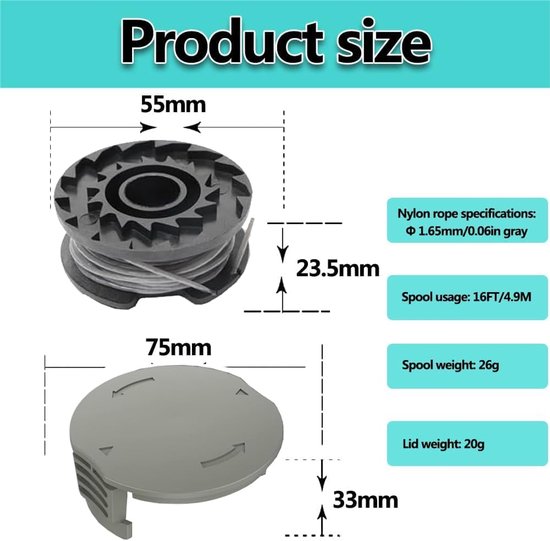 4 Pack Strimmer Spoel Line, 1 Pack Vervanging Strimmer Spool Cover Strimmer LineΦ1.65mm 16 ft/4.9 m F016F04557 Vervanging Trimmer Spoel Cover met Bosch ART 23/26 SL Grastrimmer — afbeelding 2