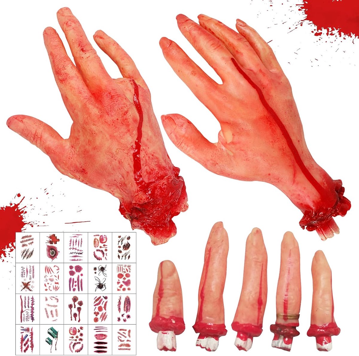 Bloed-rekwisieten, 7 stuks Halloween aparte set, Halloween lichaamsdelen, angstaanjagend met Halloween-tatoeages, Halloween-decoratie, gebroken lichaamsdelen, Halloween rekwisieten