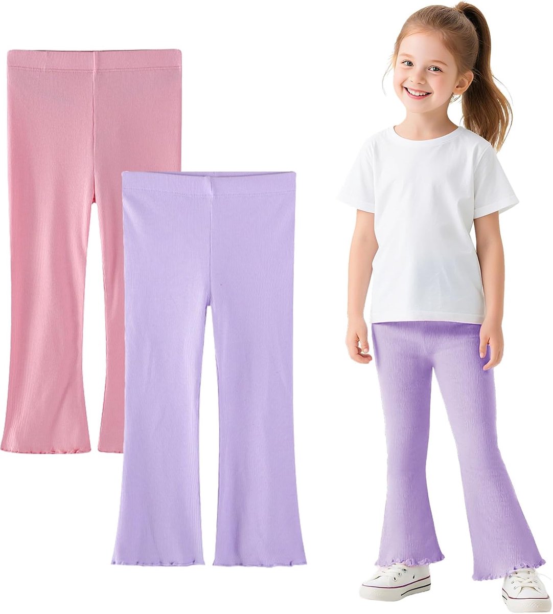 Meisjeslegging van katoen, stretch, ademend, flared broek, 2-pack, kinderen, zachte flared yogabroek, dansbroek, effen, bootcut broek, lange legging, maat 92-122, 2-7 jaar