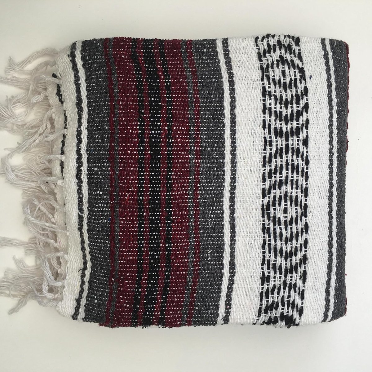 Falsa Deken/plaid/tapijt, 6 kleuren HAND LOOMED Recyled Garen Yoga Meditatie Camping Picknick (Bourgondië)