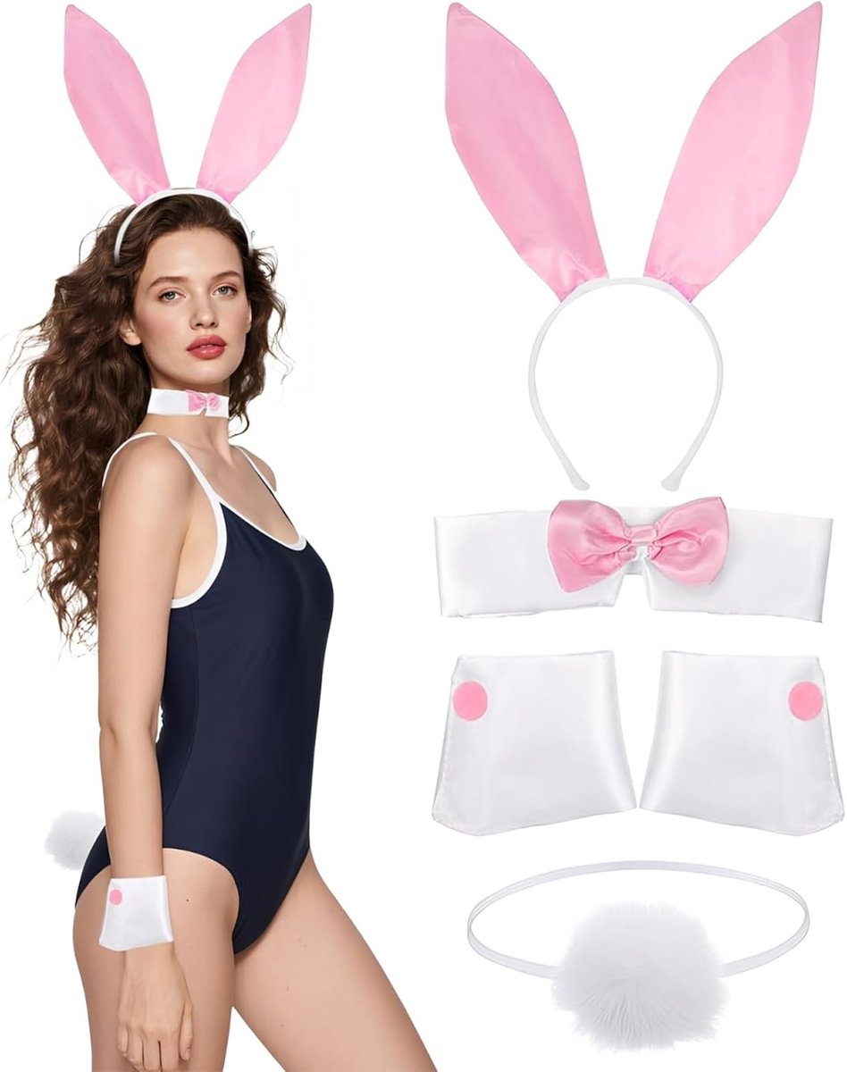 Bunny Costume Bunny Accessories Rabbit Headband Collar Tail Cuffs Bunny Outfit for Adults Carnival Cosplay Easter - ShopVlot