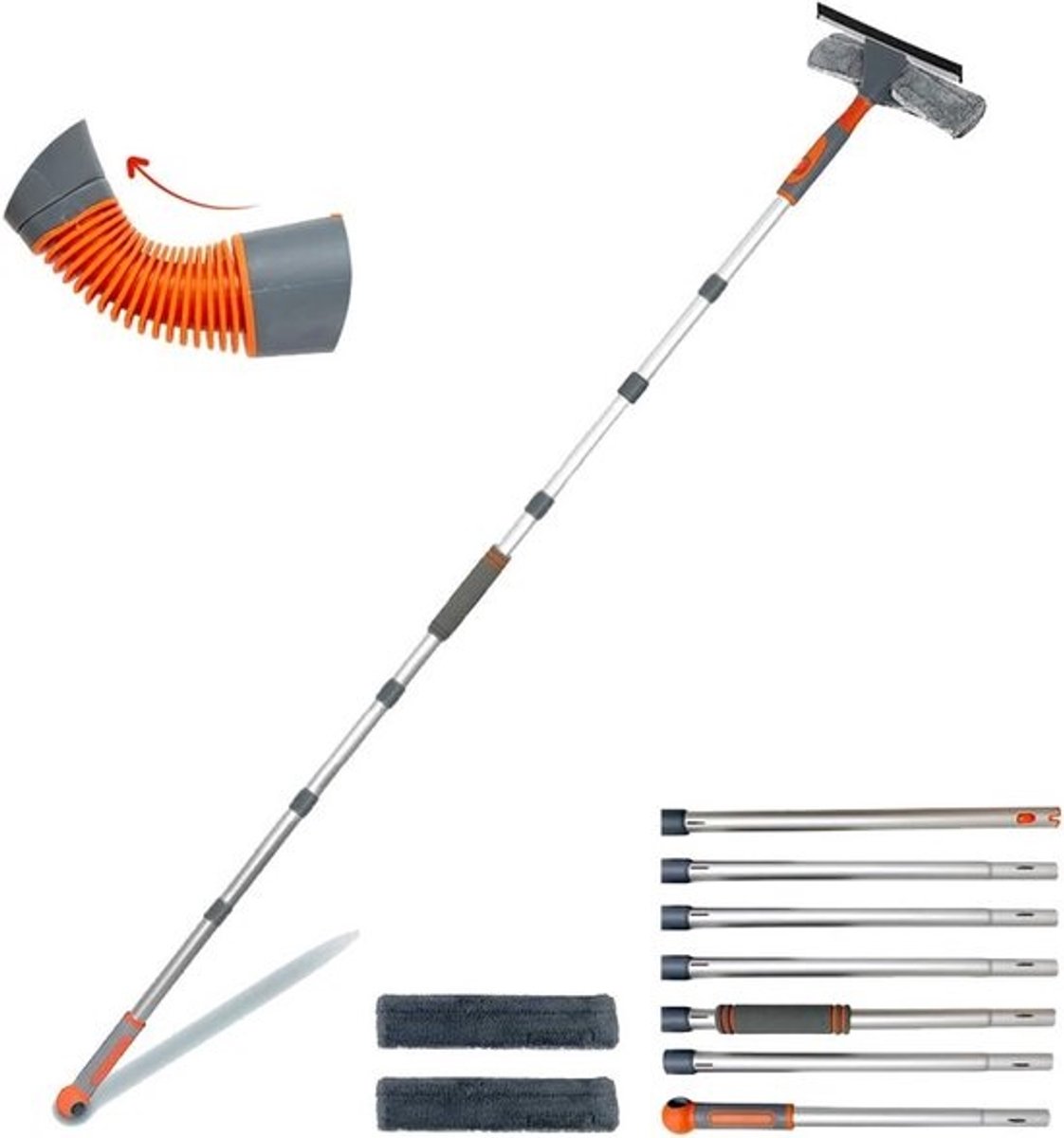 Professionele 2-in-1 raamwisser reiniger met verlengstang en buigbare kop - Telescopisch glasreinigingsgereedschap voor binnen- en buitenschoonmaak