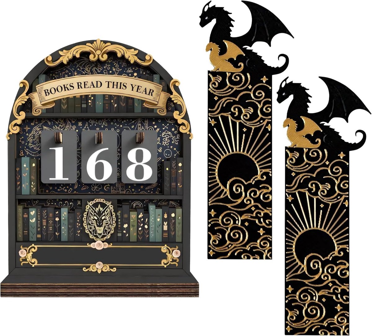 Set of 3 Book Count Shields, Books Read This Year Wooden Counter, Reading Book Tracker with 2 Bookmarks, Bookmark - ShopVlot