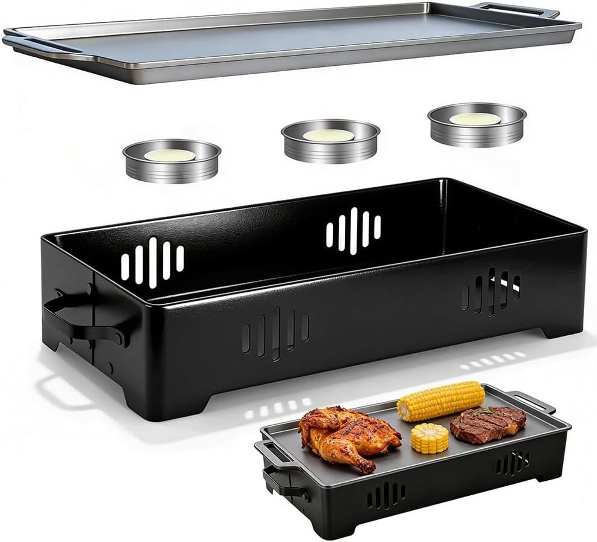 Verwarmingsplaat voor BBQ en Grillen, Ideaal voor Vlees, Stews en Gerechten, 36 x 18 cm, Perfect voor Buiten en Binnen Gebruik