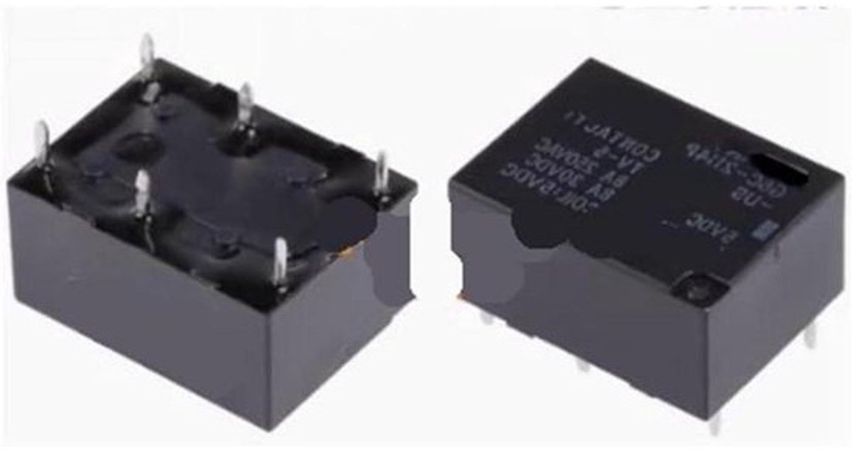 Elektromechanisch relais - Schakelcomponent - Elektronicareparatie - 5 Volt spoel - 6 pinnen - Zwart