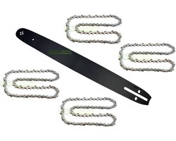 45 cm (18") 1,5 mm 0,325" 72 DL-zaagblad + 4 x ketting voor Husqvarna, Makita en Oleomac Solo
