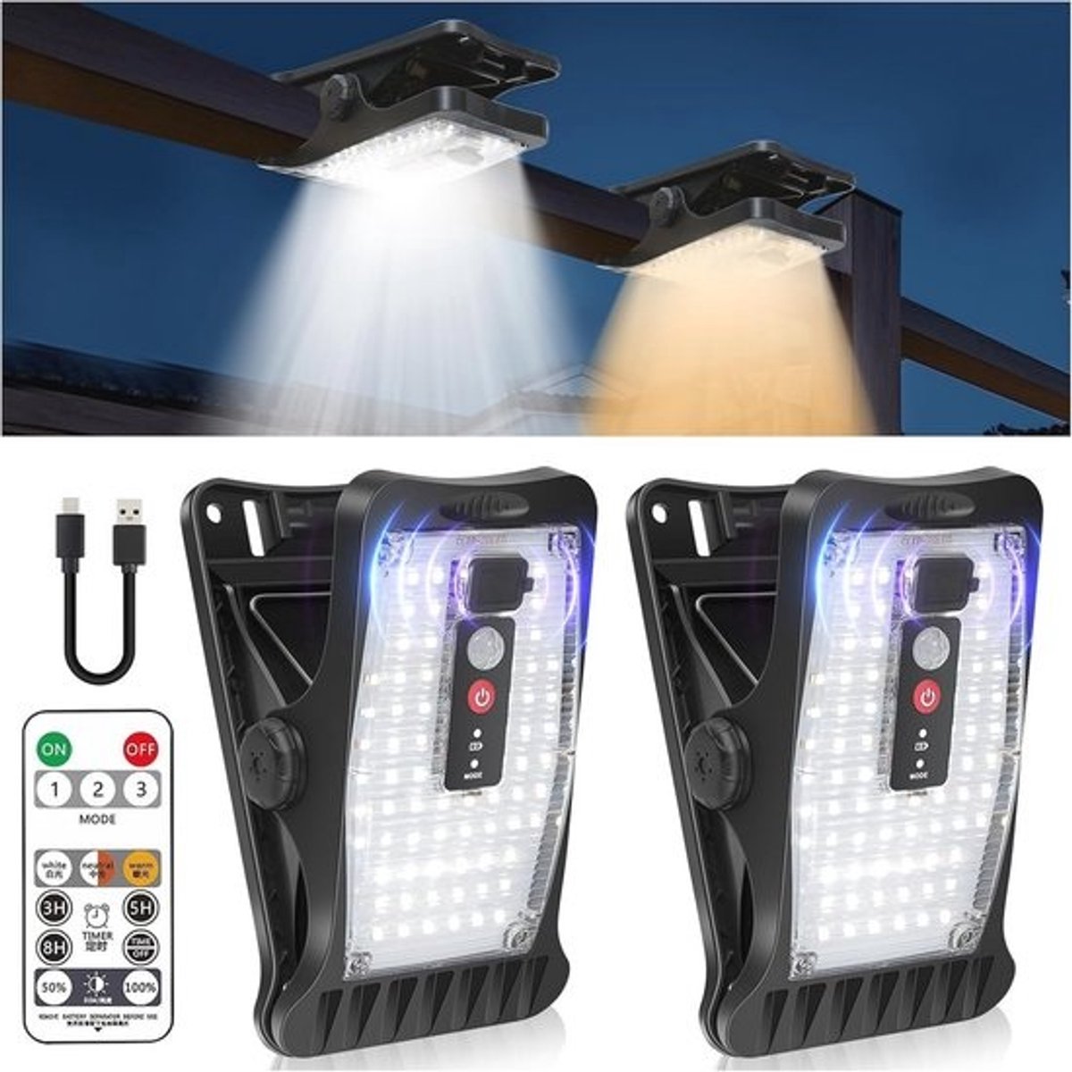 Buitenlamp op zonnecellen - Met bewegingsdetectie - 2 stuks - Waterdicht - Ledlampen met afstandsbediening voor de tuin