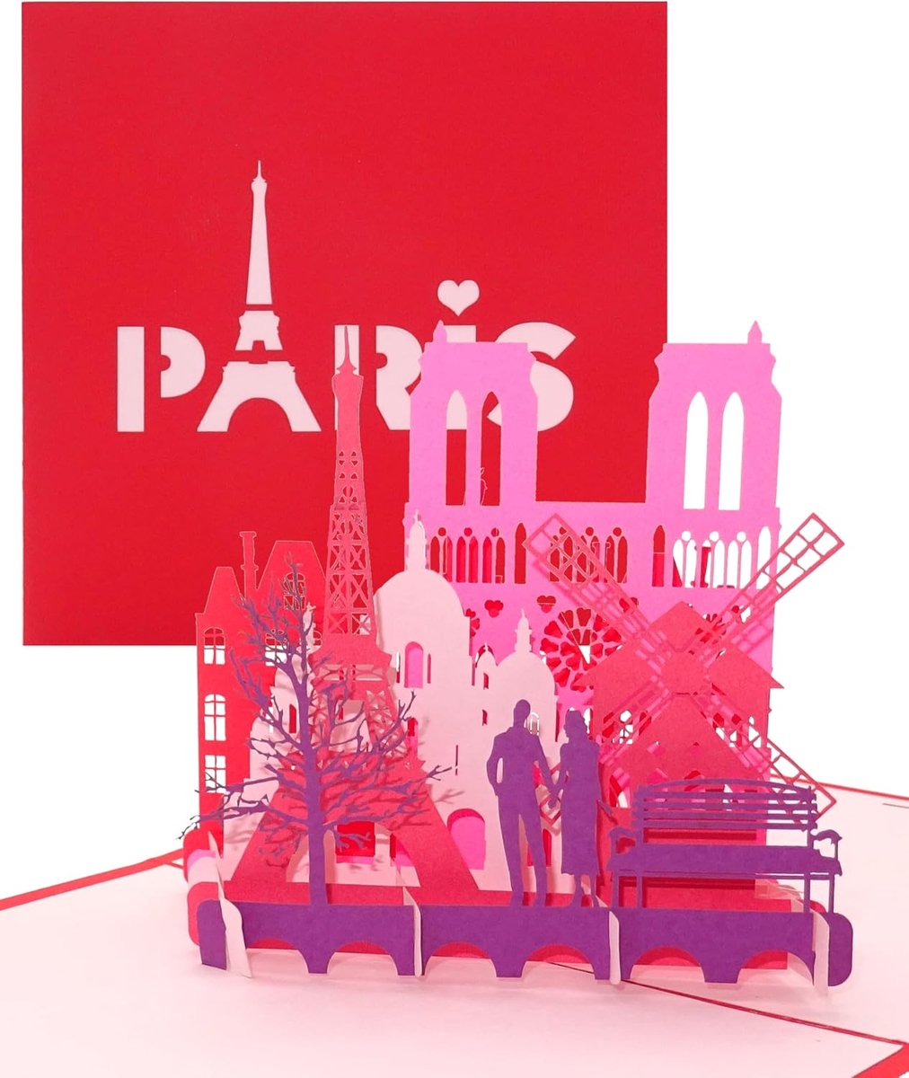Kaart Parijs - Je t'aime - 3D vouwkaart Parijs & Eiffeltoren als Valentijnskaart, reisvoucher & geschenkverpakking - 3D-kaart voor stedentrip & huwelijksreis Parijs