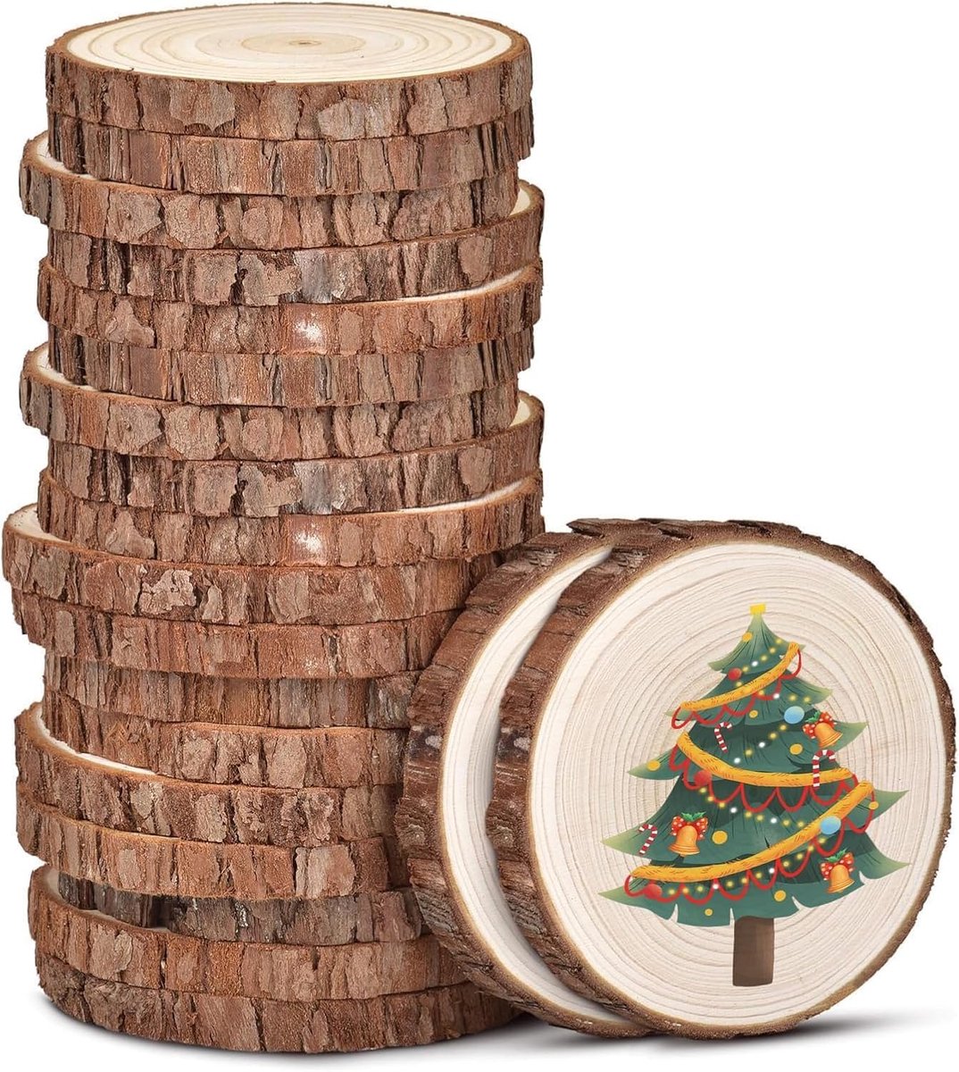 100 stuks houten schijven, boomschijven, 5-6 cm, houten blokken, onafgewerkte houten cirkels, ongeboorde houten cirkels, zonder gat, met schors, ronde onderzetters voor doe-het-zelf, bruiloft,