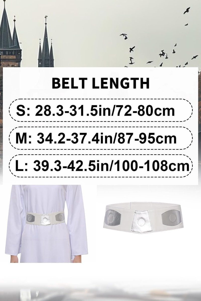 Cosplay-kostuum, lange jurk met riem, witte capuchon, Halloween, carnaval, outfits voor dames