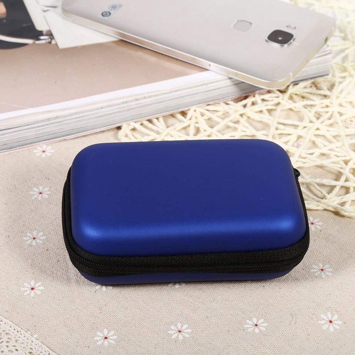 5 Kleuren Mini-opbergtas Draagbare Hoes voor Oortelefoon U-schijf Datakabel Organizer Waterdicht Schokbestendig Helder Mooi Kantoor Reizen (Donkerblauw)