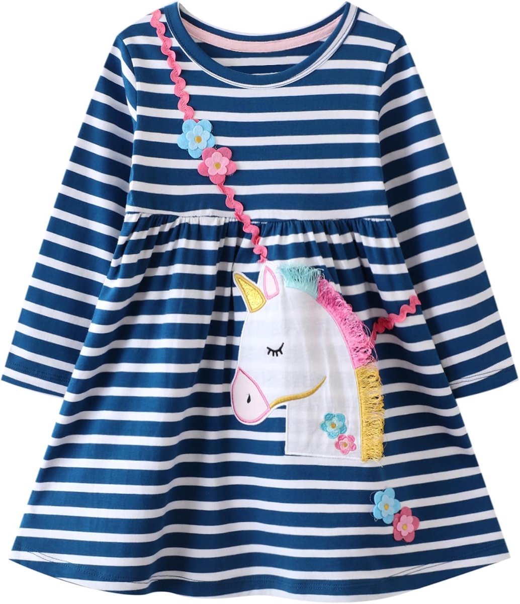 Meisjes Lange/Korte Mouwen Katoen Tule Jurken Kinderen Tutu Glitter Borduurwerk Pailletten Appliqué Zomerjurk met Dieren Patroon Partij Fiesta Casual Prinsessenjurk voor 2-7 Jaar