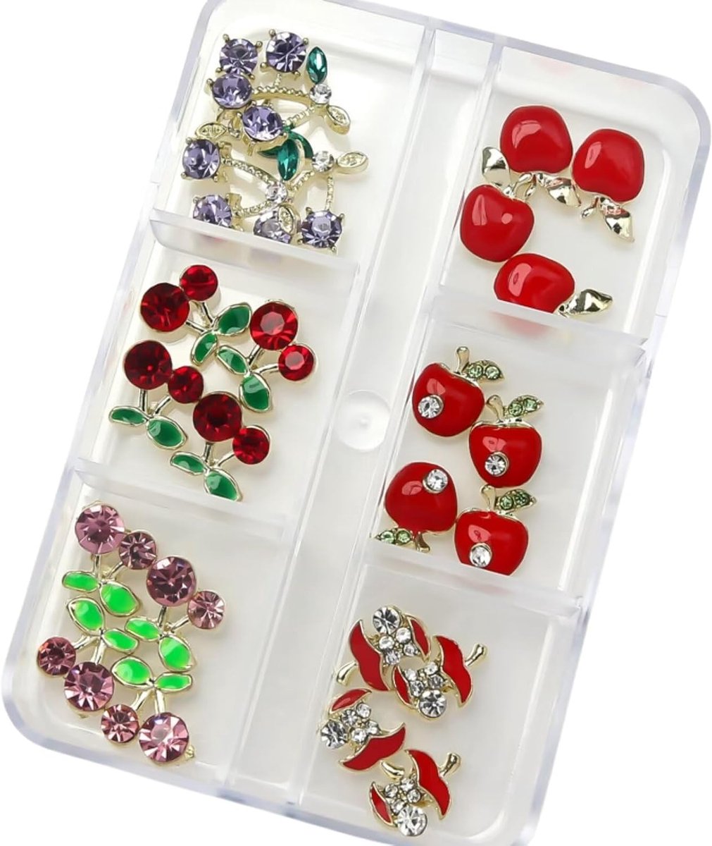24 stuks 3D kersen & appel nail art bedels, elegante nagel studs diamanten voor nagel accessoires, zomer fruit nagel sieraden decoratie voor doe-het-zelf ambachten nagel decor, B